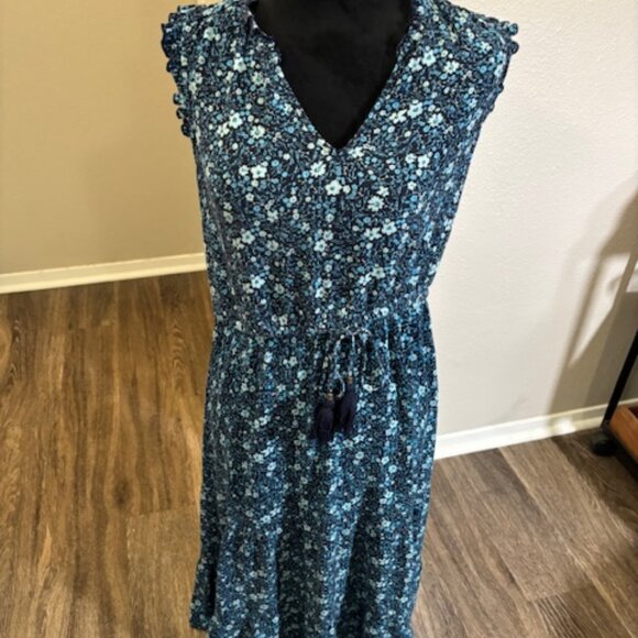 Knox Rose Dresses & Skirts - Knox Rose EUC Blue Floral Midi Cap Sleeve Ruffled Collar Dress Large